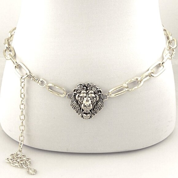 Lion of Judah Chain Link Silver Tone Belt Tribe of Israel Aslan Yeshua Roaring